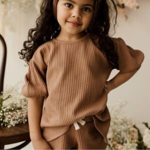 Jamie Kay Organic Cotton Waffle‎ Scarlett Puff Sleeve Top Light Russet